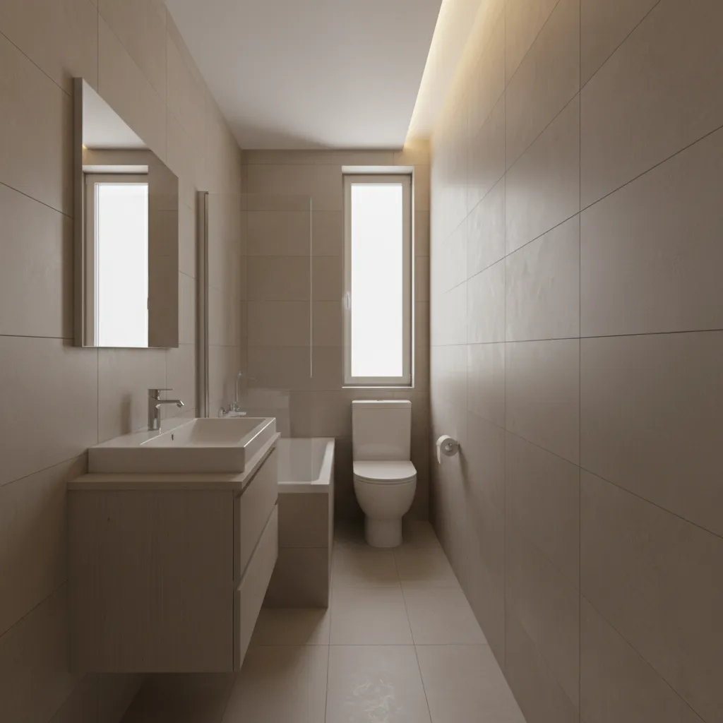 small 10x7 bathroom that feels cramped due to poor fixture placement