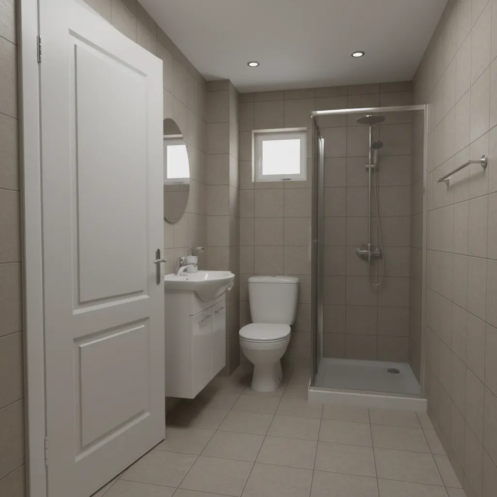 Example of cramped 6x5 bathroom layout with tight fixture spacing