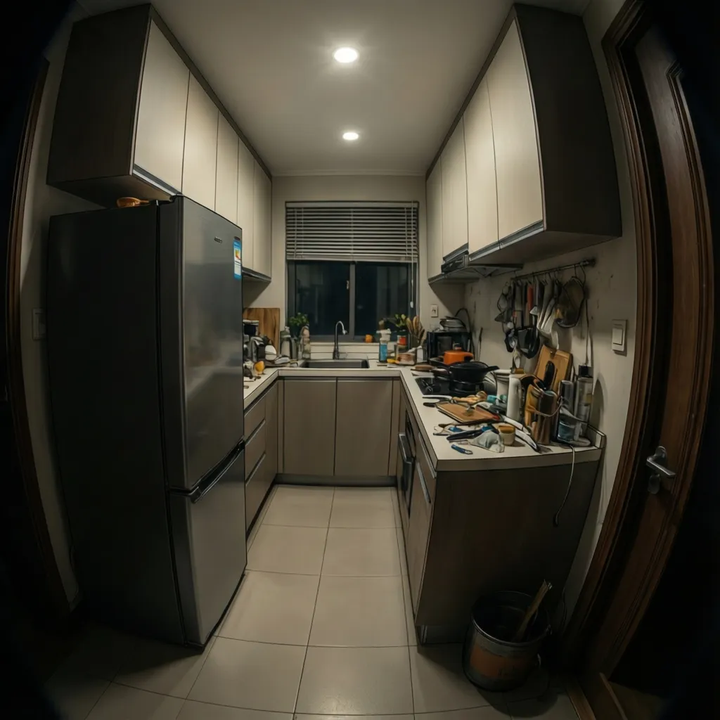 Small L-shaped kitchen that feels cramped with limited counter space