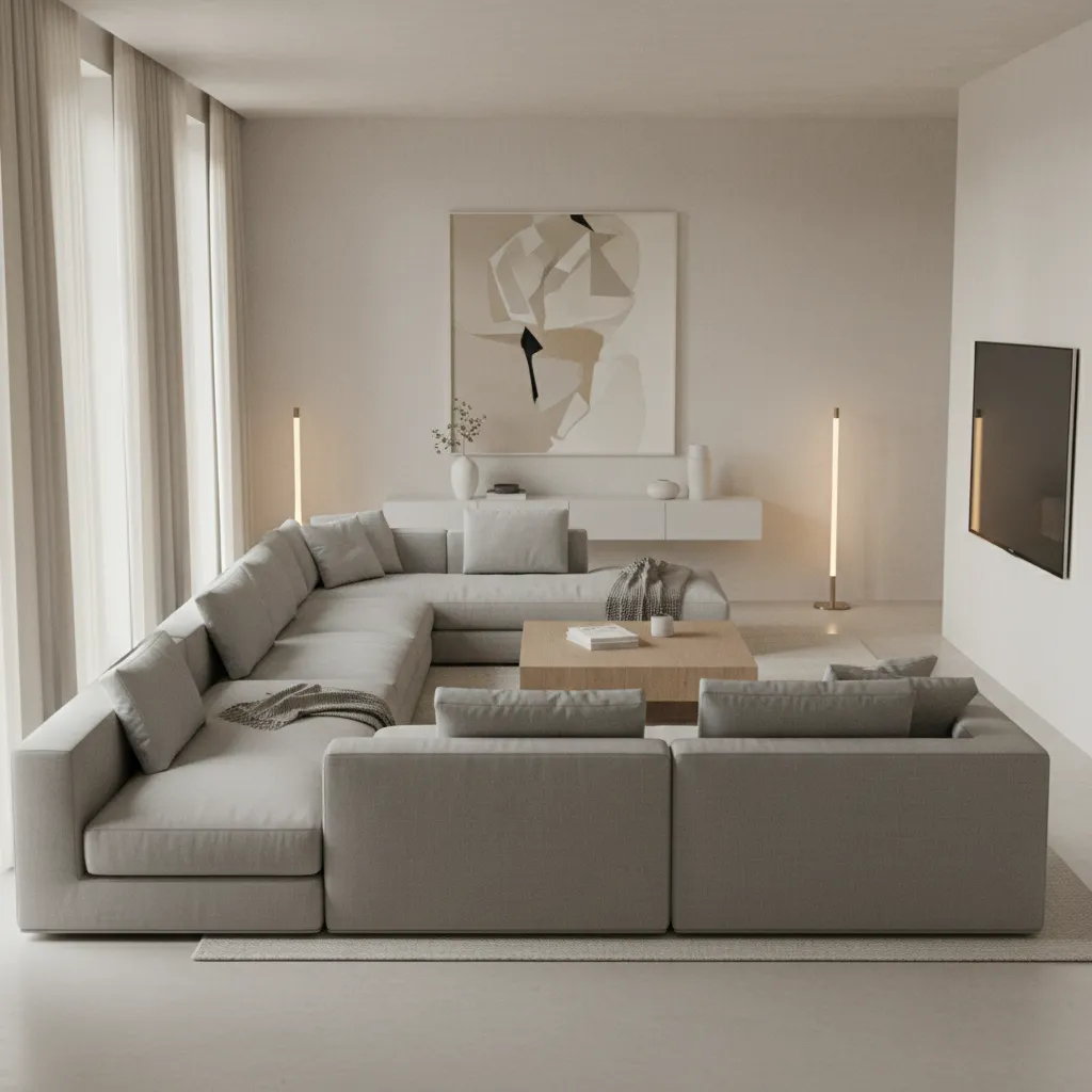 example of cramped medium living room with oversized sectional
