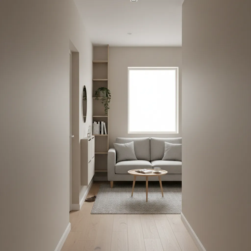 Example of cramped small house layout with narrow hallways and tight living areas