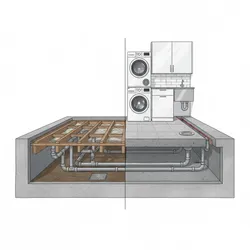 Crawl space versus concrete slab plumbing layout shown in a clear interior design drawing view