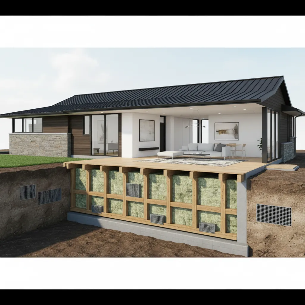 ranch home elevated on crawlspace foundation showing access area beneath floor