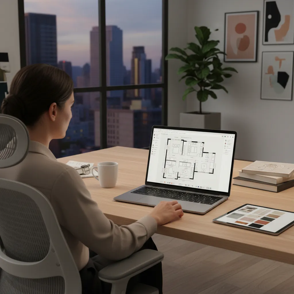 Usuario creando el plano de una casa paso a paso en software de diseño