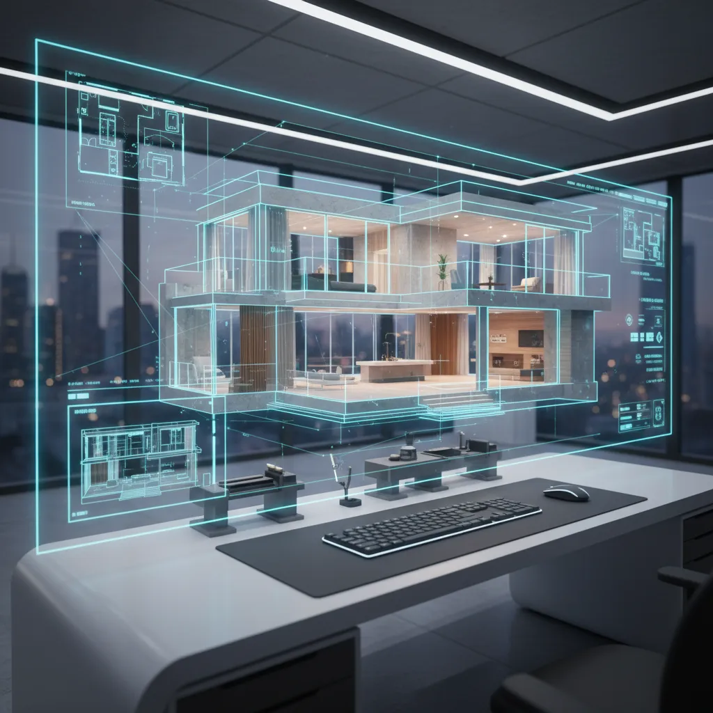 Plano digital de una vivienda transformándose en modelo 3D