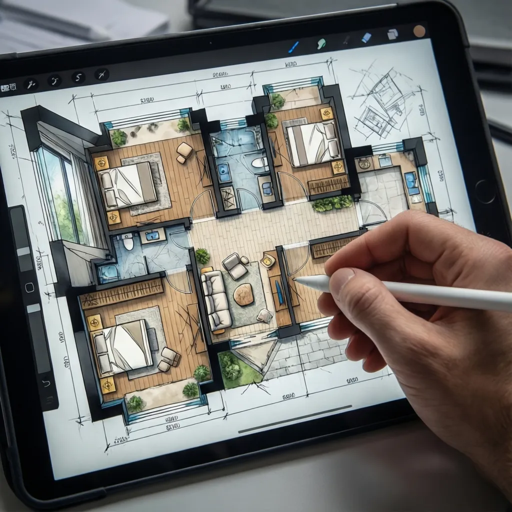 Creación de un plano de casa digital en una aplicación de planificación