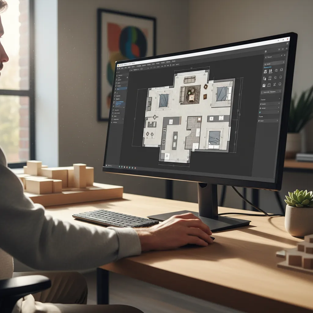 Usuario creando el plano de una vivienda en una aplicación de diseño