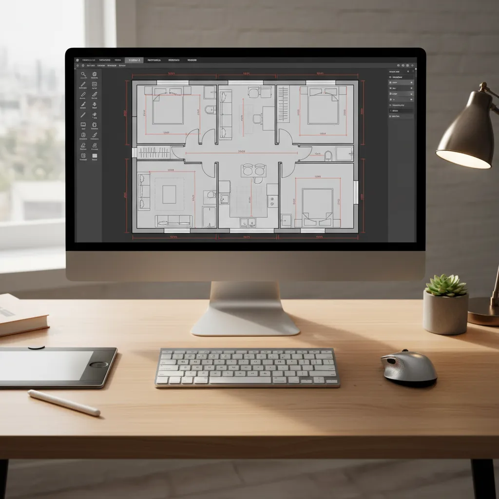Plano digital de una habitación siendo diseñado en software de interiores