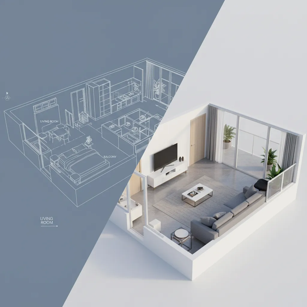Plano de vivienda convertido en modelo 3D