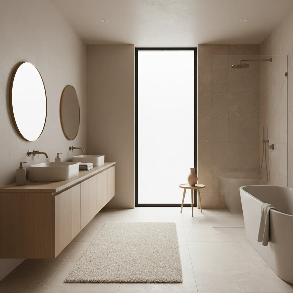 How to Style Cream Bathroom Rugs in Modern Minimalist and Spa Bathrooms