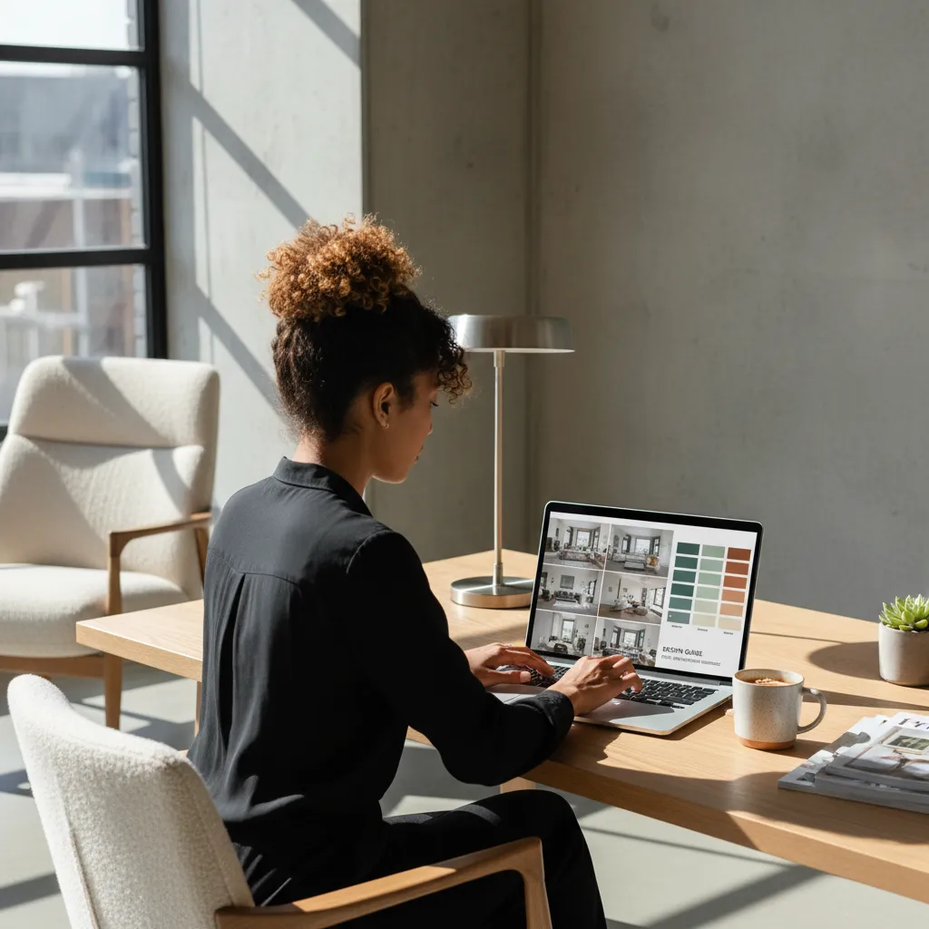 Persona organizando inspiración de decoración en un documento digital