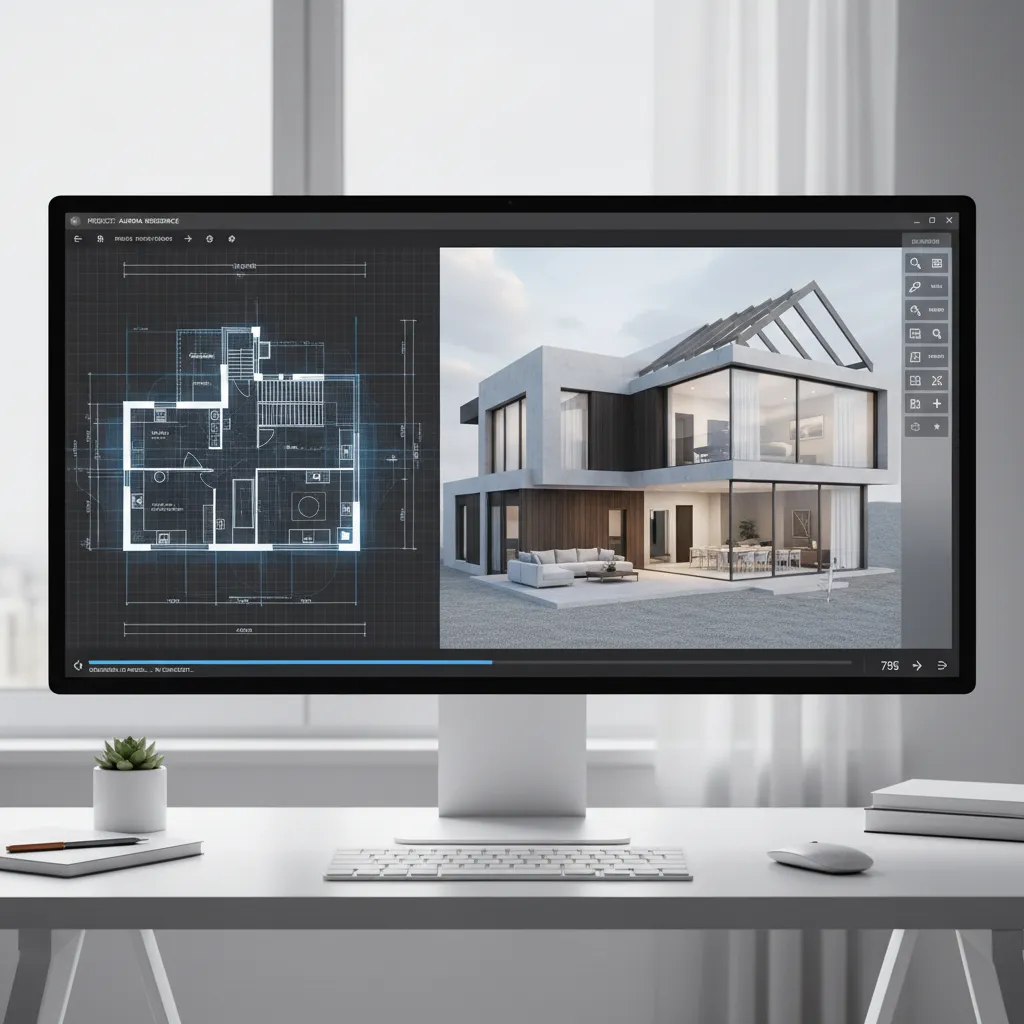 Plano digital de casa convirtiéndose en modelo 3D