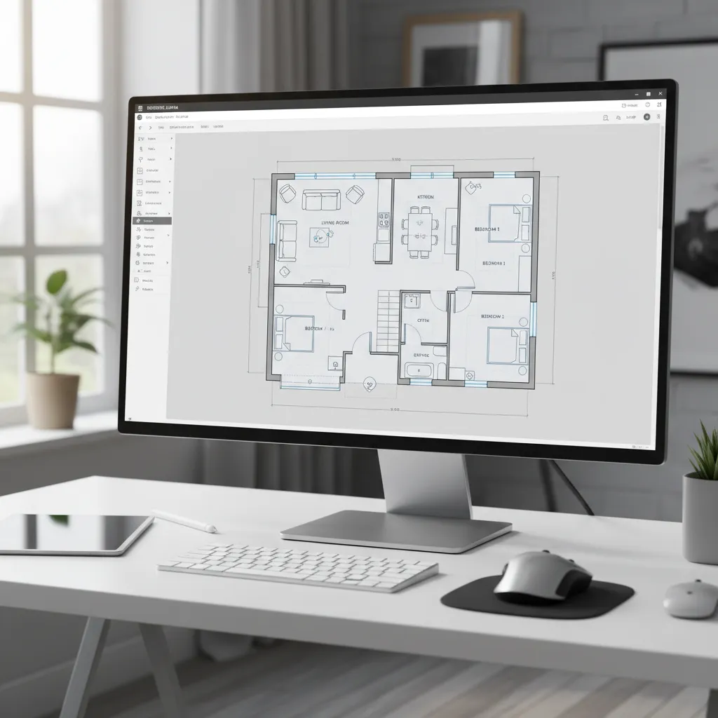 Plano digital de una vivienda creado en una aplicación de diseño