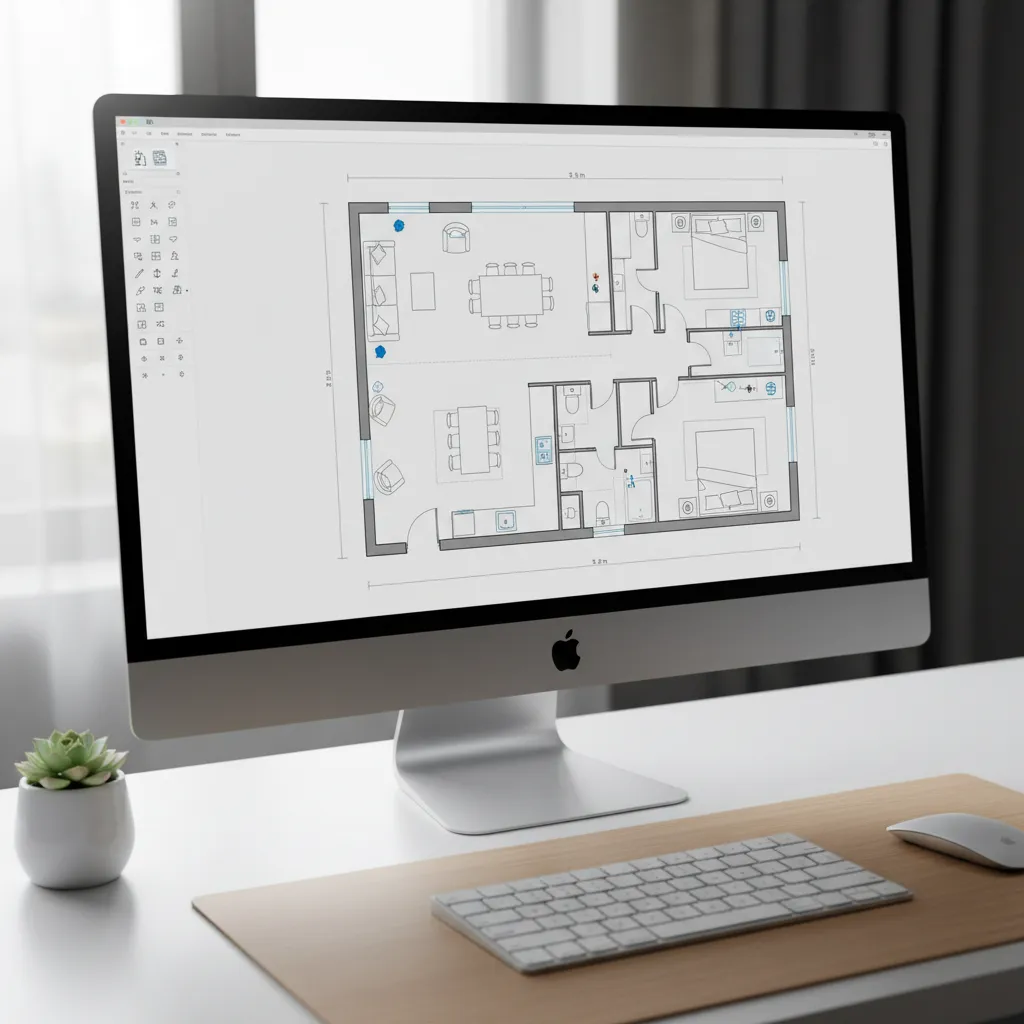 Plano digital de una casa diseñado con una aplicación de planificación de espacios