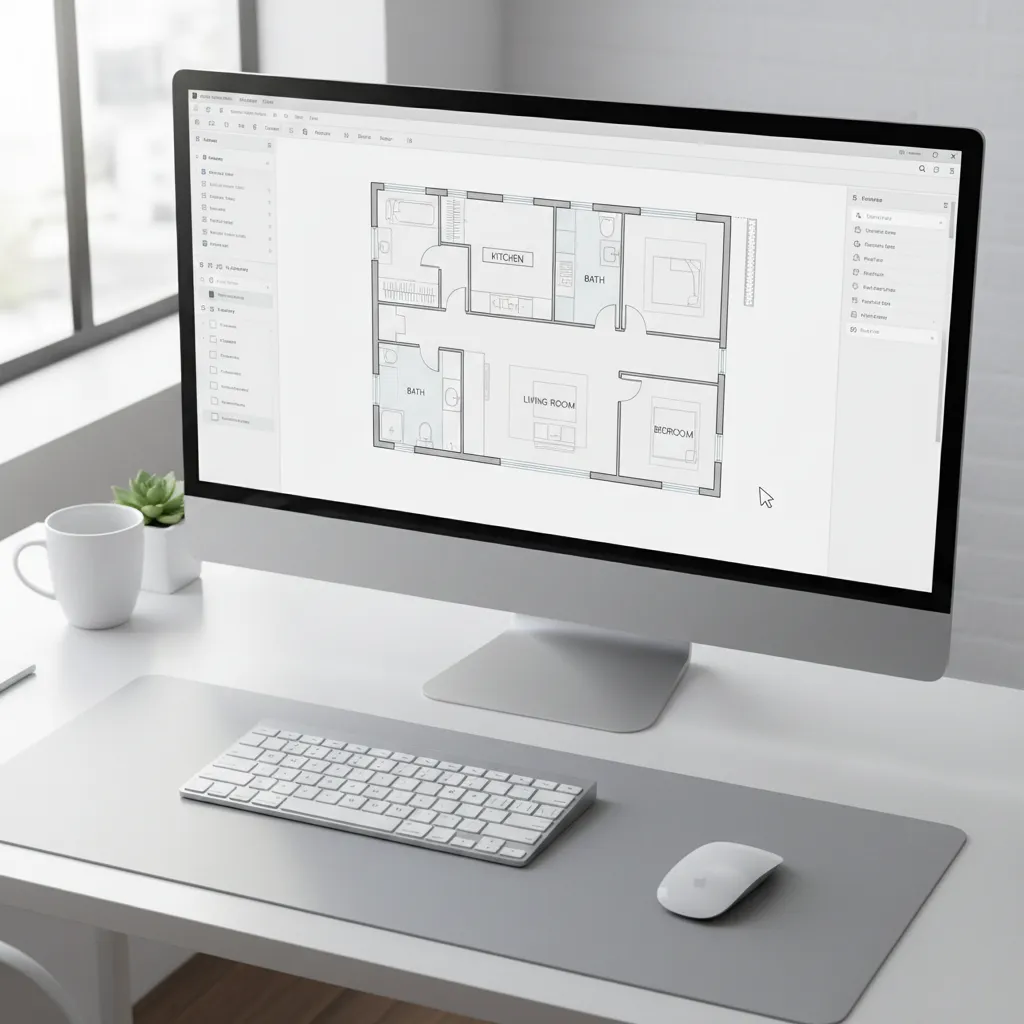 Creación digital de plano de casa con habitaciones y paredes