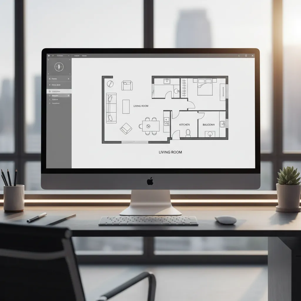 Plano digital de apartamento con distribución de habitaciones