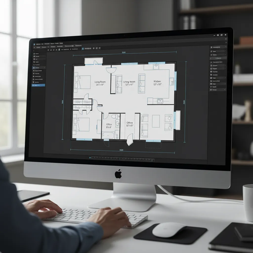 Plano digital de una vivienda con paredes y medidas visibles