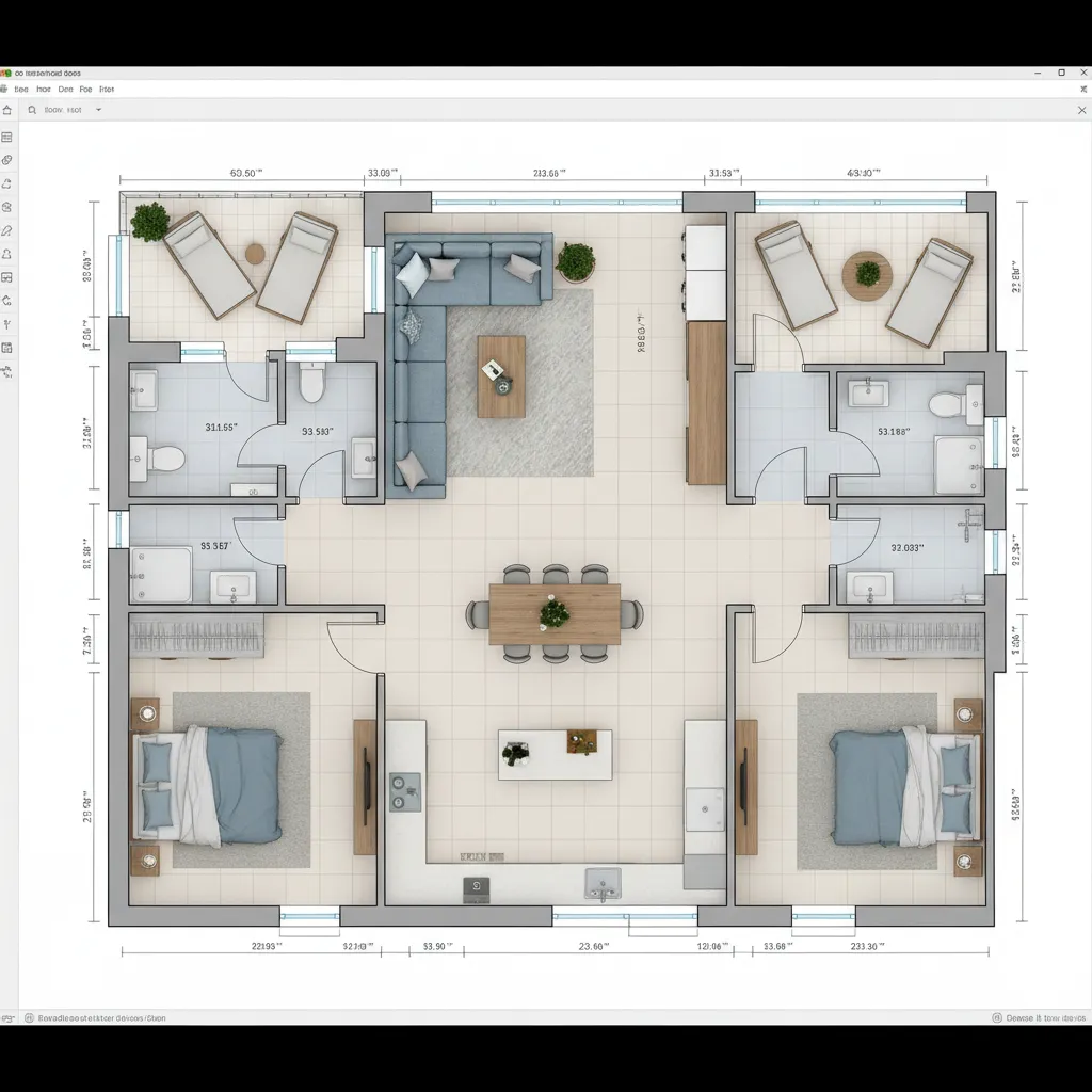 Plano digital de una vivienda con medidas y distribución