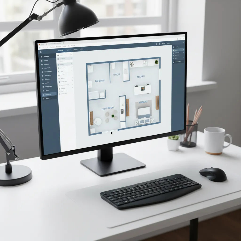 Plano digital de una vivienda con distribución de habitaciones en pantalla