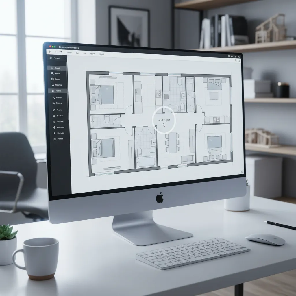 Plano digital de una vivienda siendo diseñado en una herramienta online