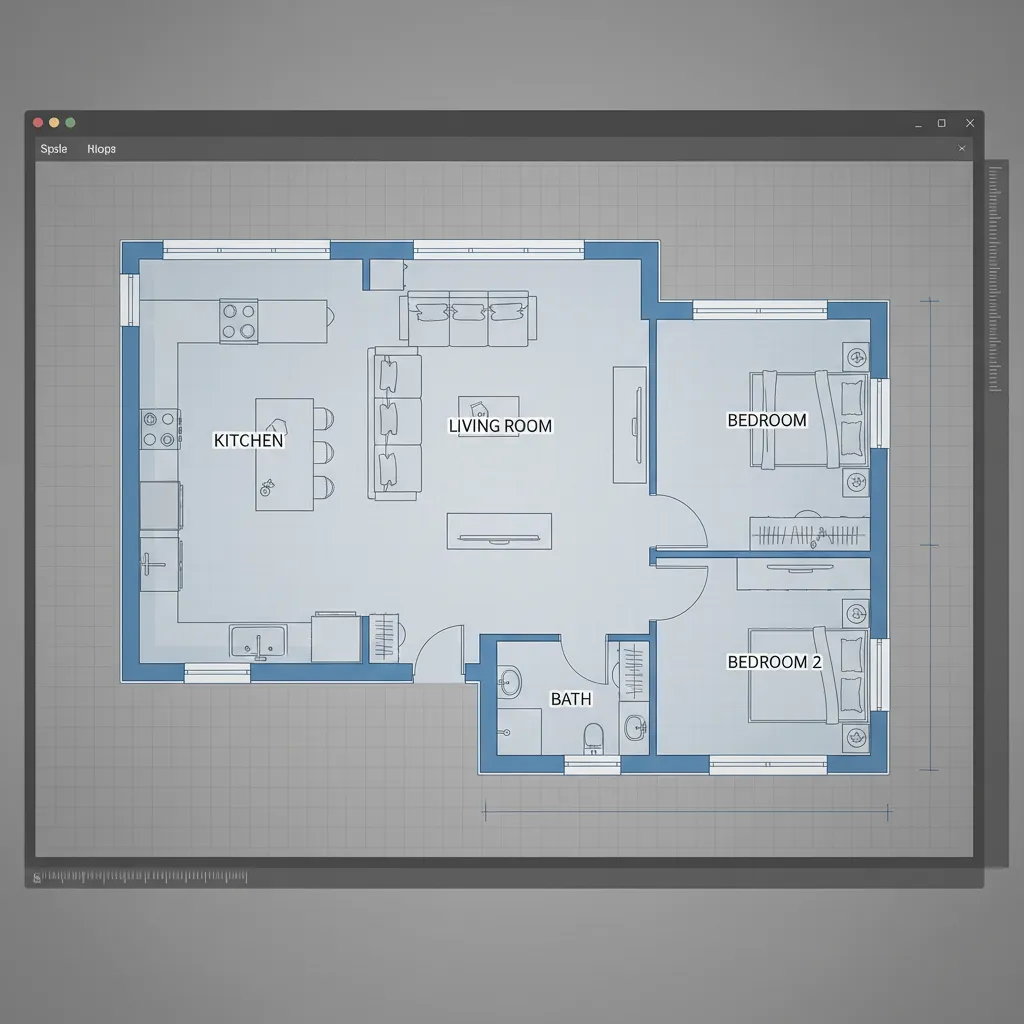 Plano digital de una vivienda con habitaciones etiquetadas y medidas visibles