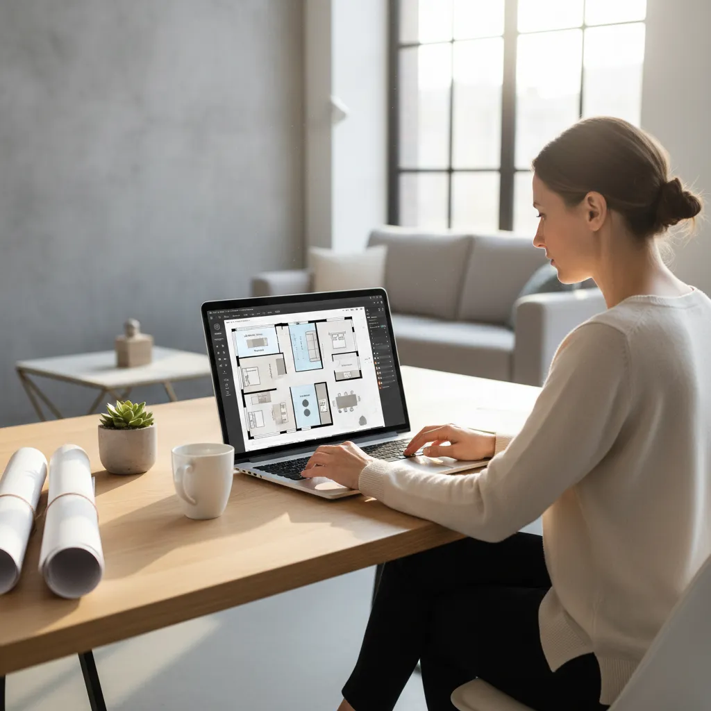 Persona diseñando plano de casa en software de diseño interior
