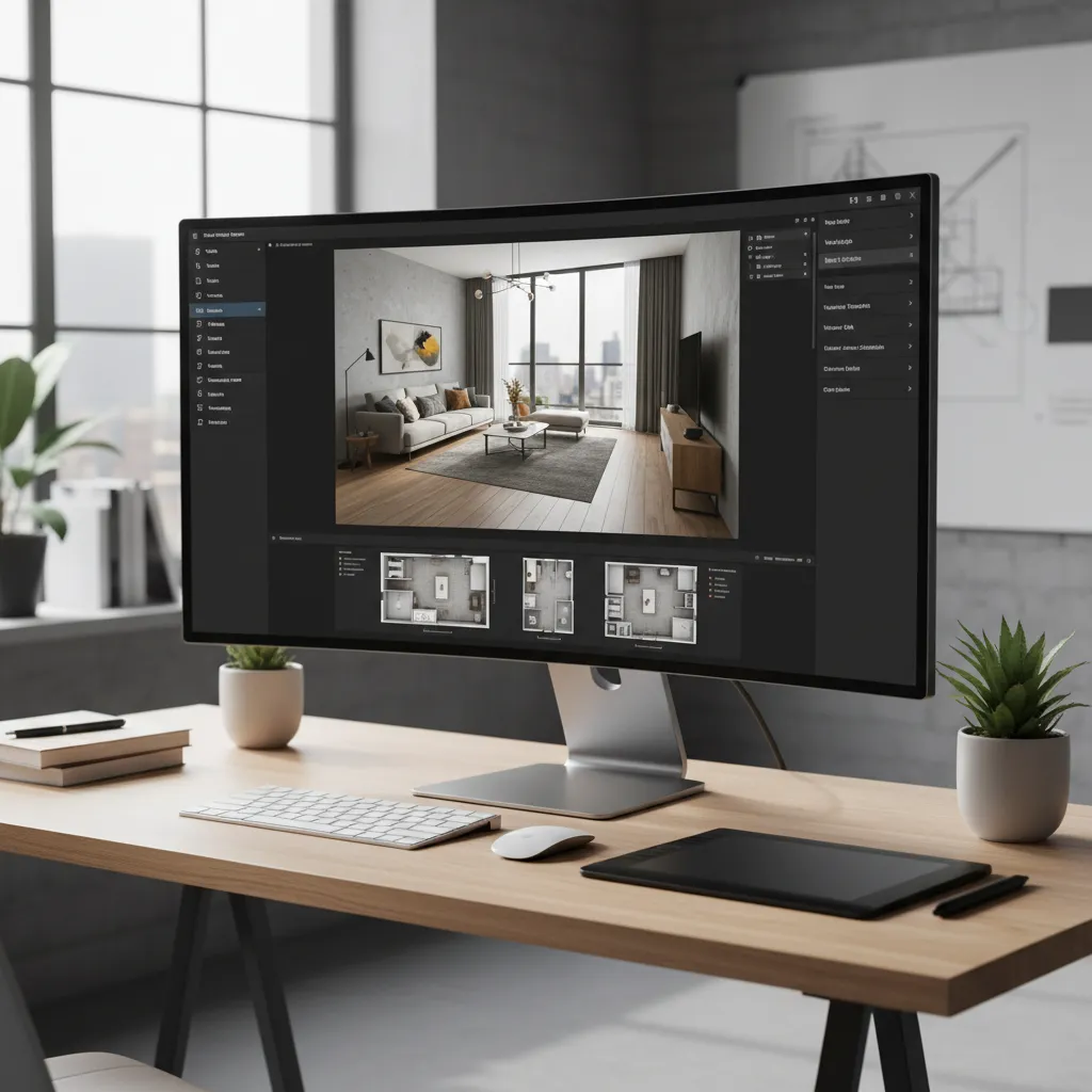 Interfaz de software creando plano de habitación en 3D