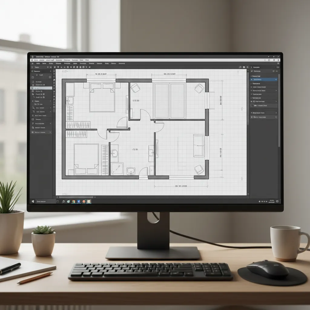 Plano digital de vivienda en proceso de diseño en software 3D