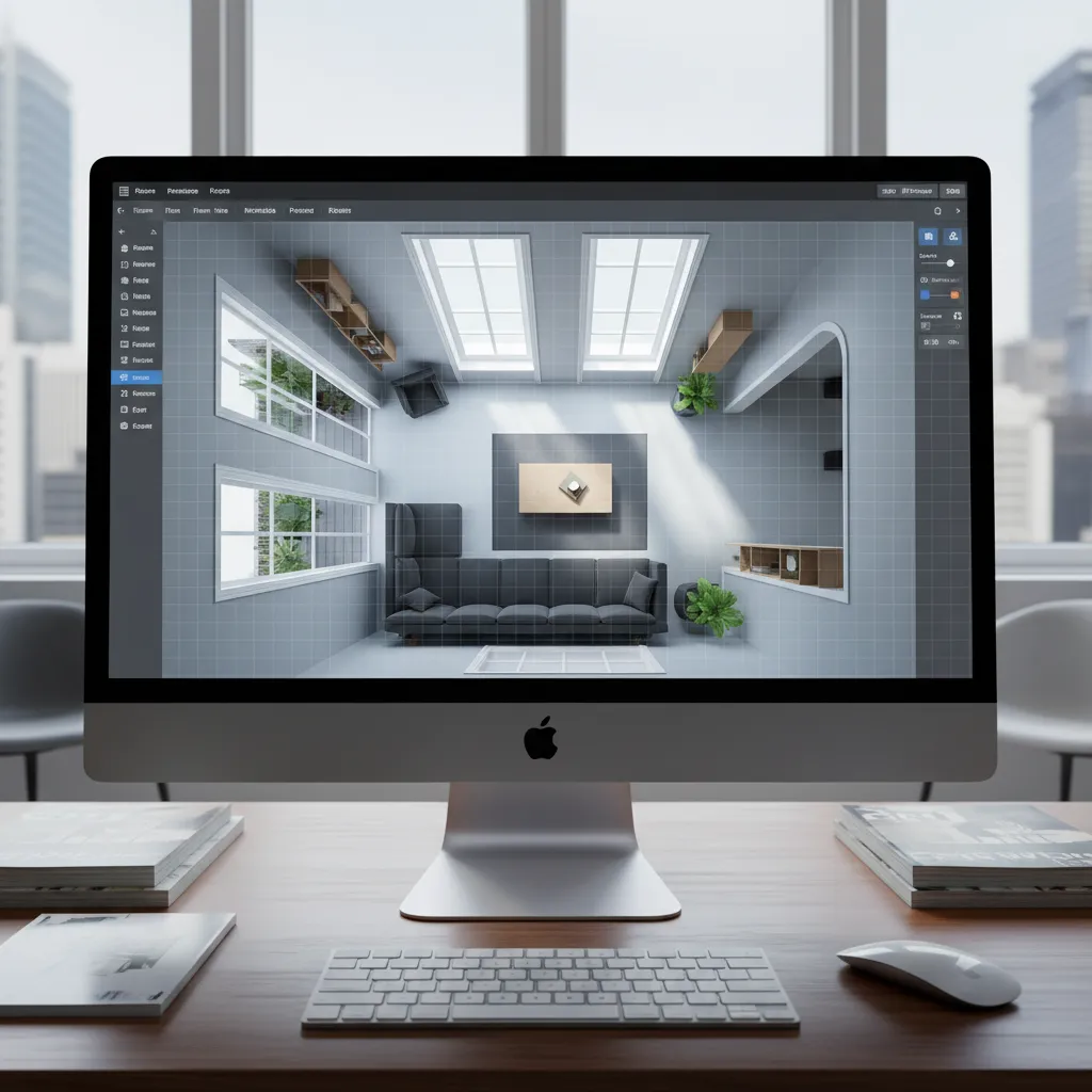 Interfaz de simulador mostrando plano de habitación con muebles colocados
