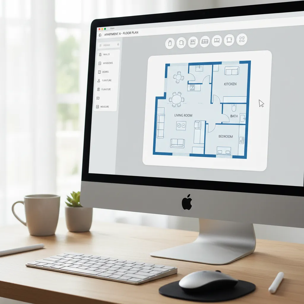 Drag and drop floor plan software interface showing apartment layout creation