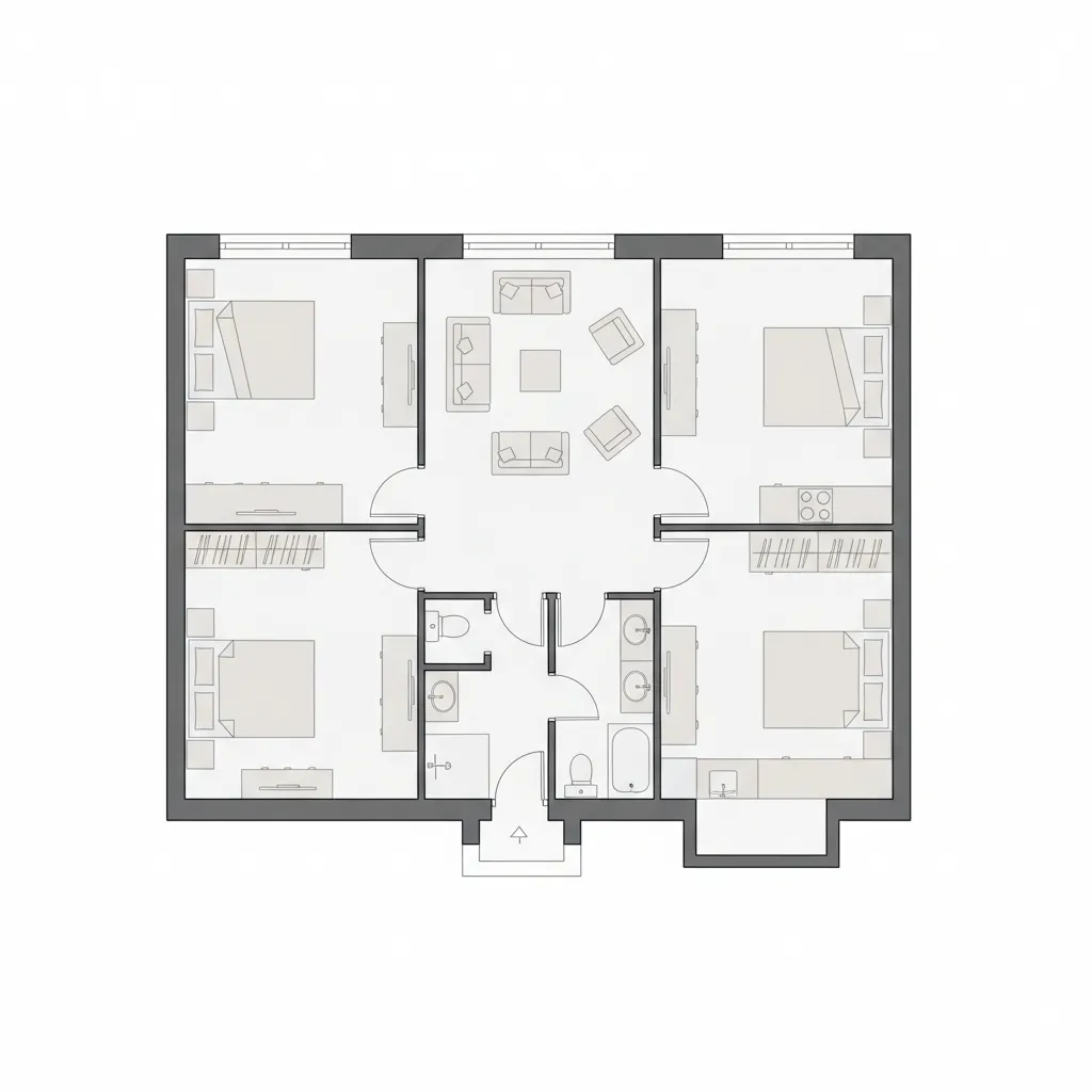 Digital floor plan layout showing walls, doors, and furniture placement
