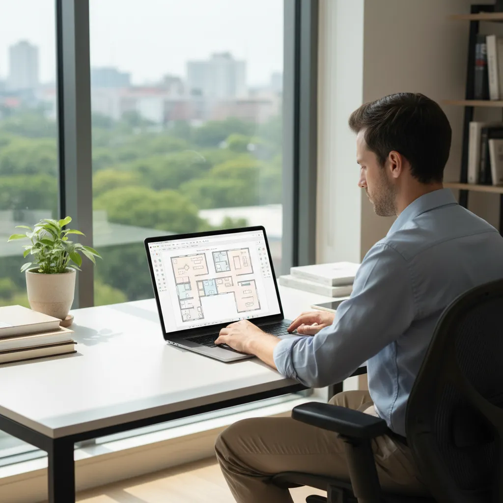 Pessoa desenhando planta de casa em plataforma online