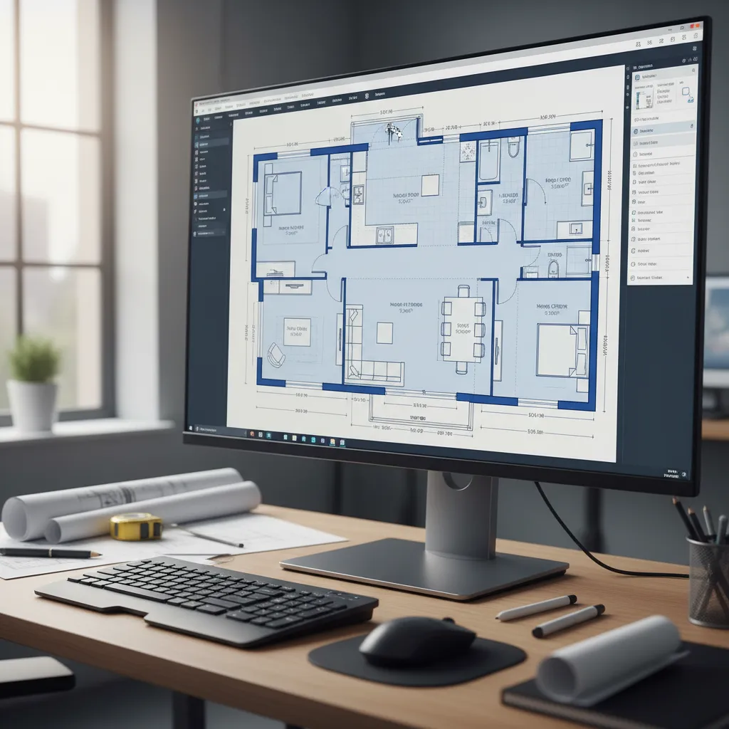 desenho digital de planta baixa residencial em software de arquitetura
