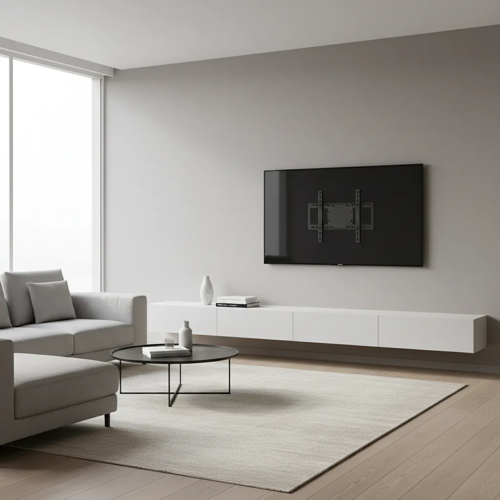 Wall mounted television slightly tilted showing crooked fixed mount installation