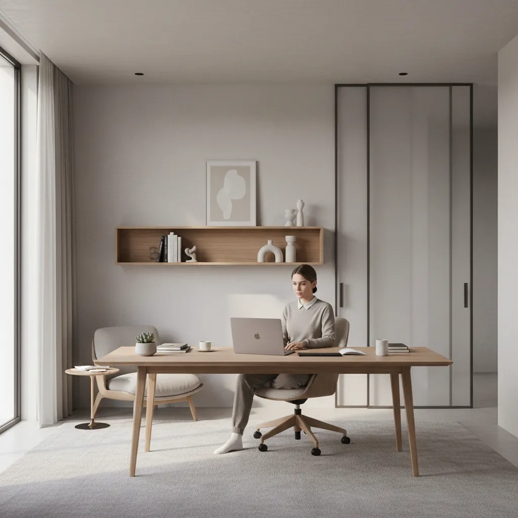 remote worker sitting cross legged in an office chair at a desk workspace
