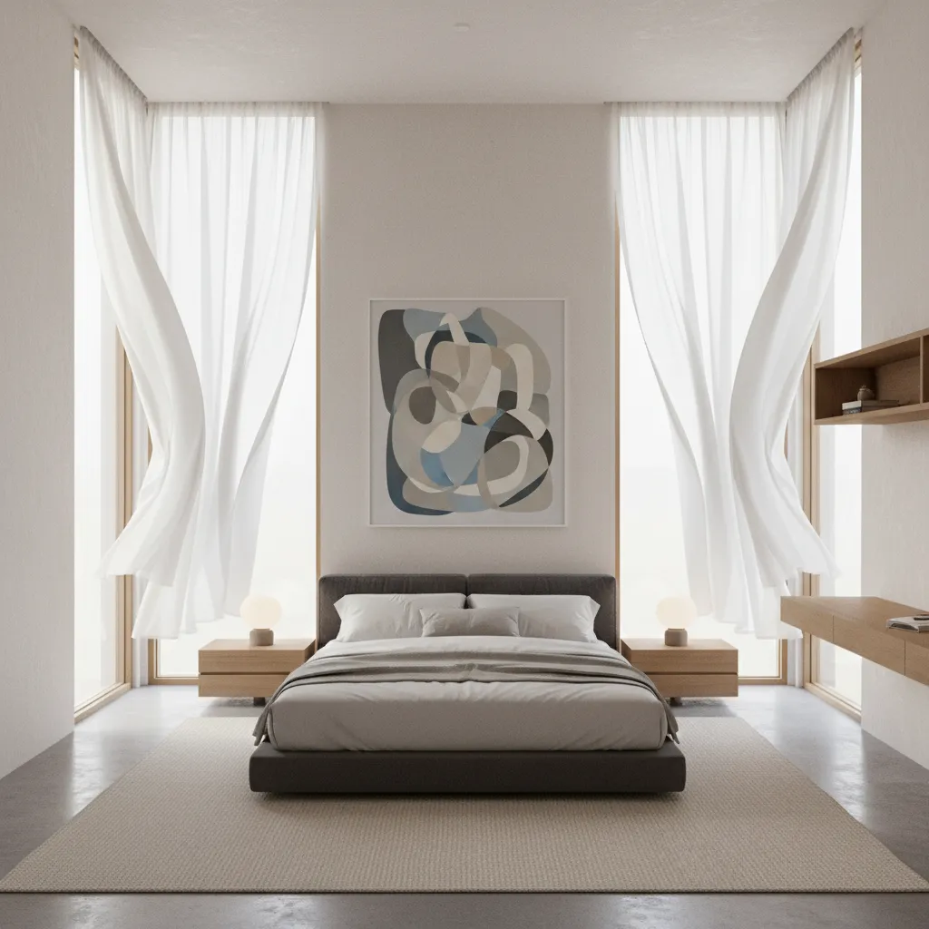 Bedroom with windows on opposite walls for cross ventilation