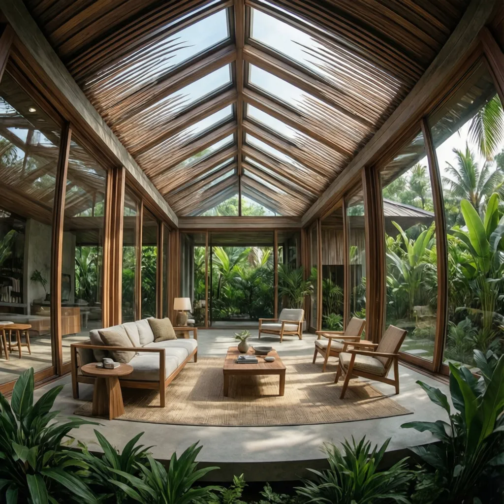 Ejemplo de ventilación cruzada en casa moderna tropical