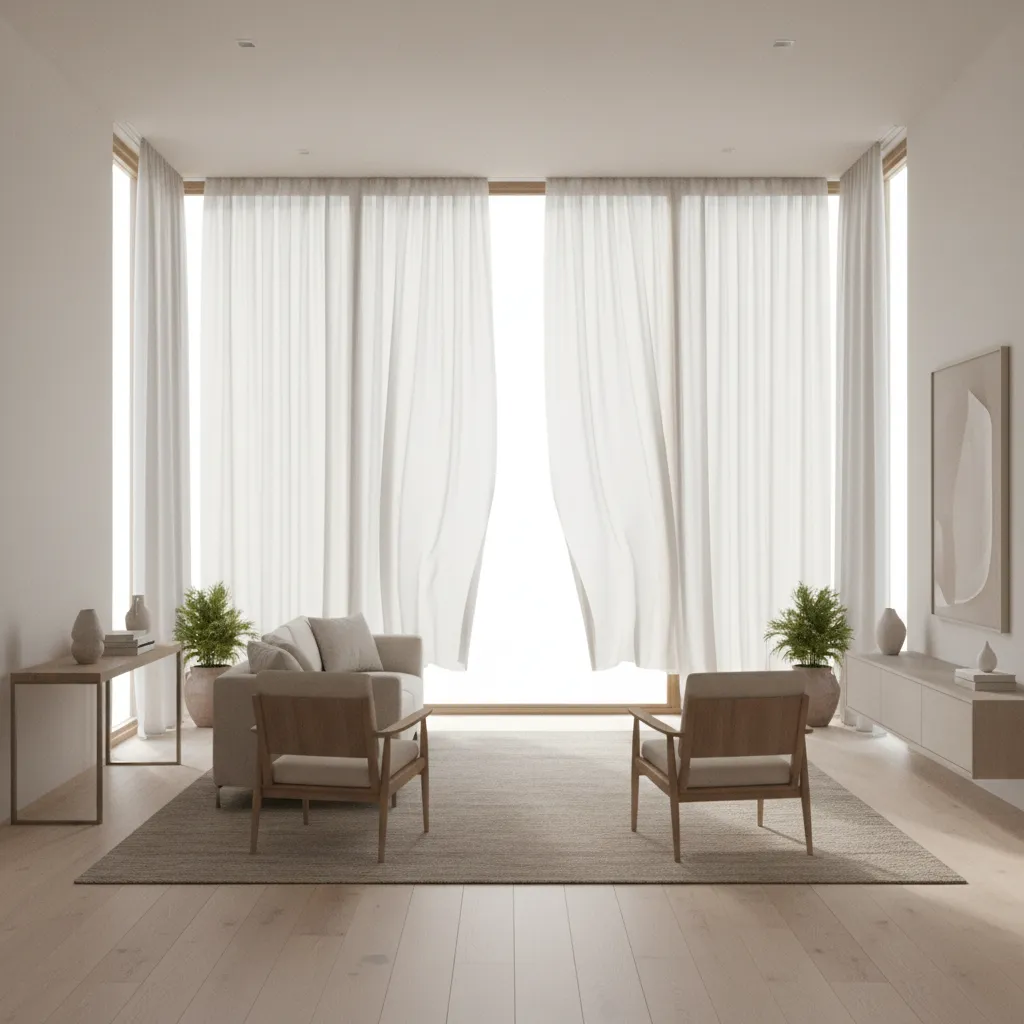 Cross ventilation airflow through open windows in a contemporary interior
