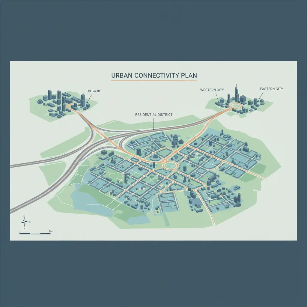 Urban connectivity illustration showing links from Crossing Republik to Noida and Ghaziabad