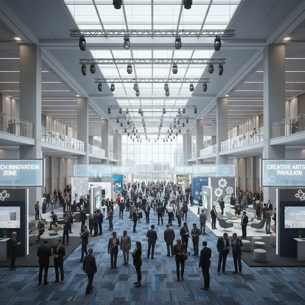 Crowd flow movement zones in a busy convention center hall