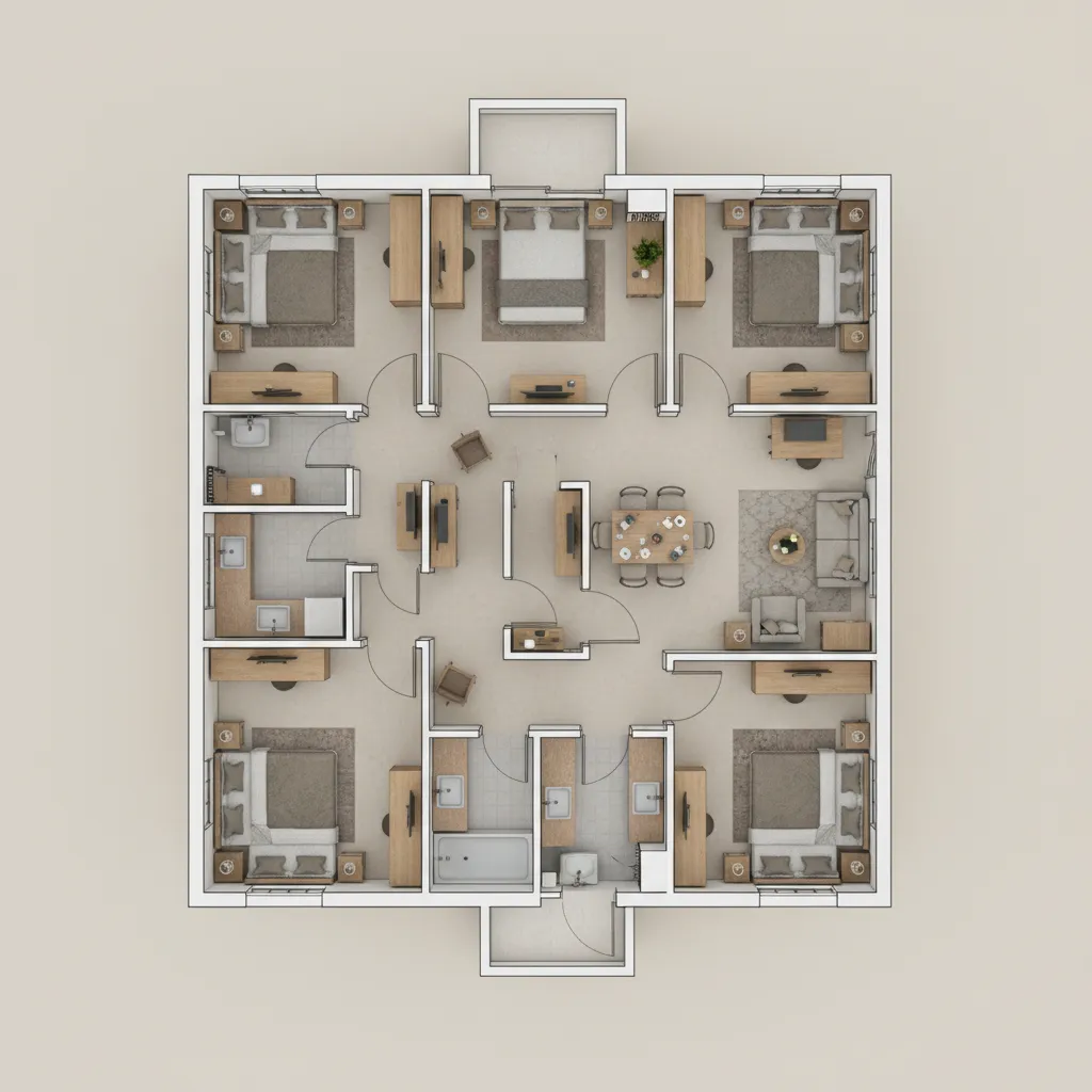 Example of overcrowded room layout in a small Indian home floor plan