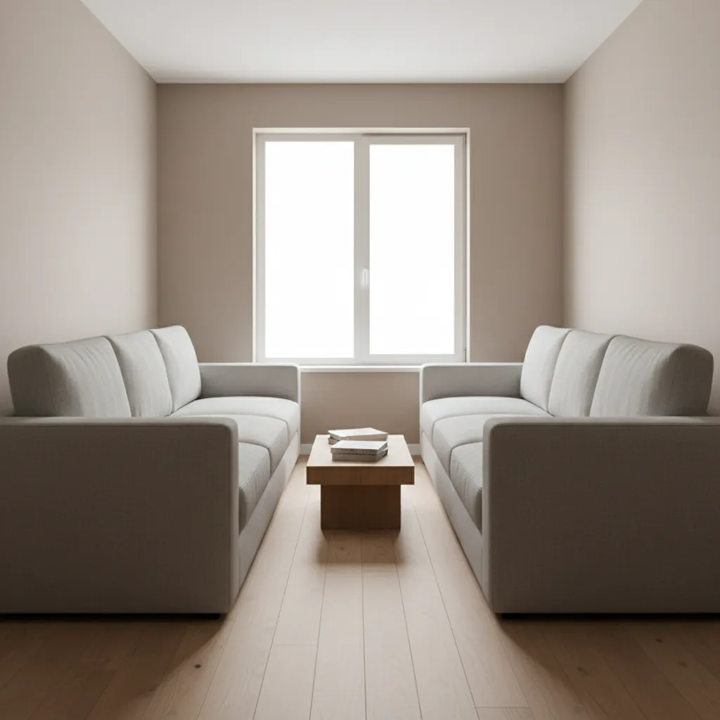 Small living room showing two oversized sofas making the room feel crowded