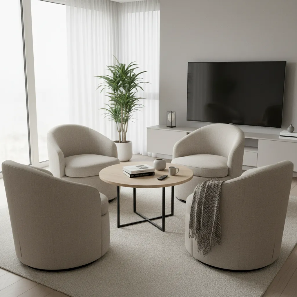 Example of a small living room where swivel chairs are placed too close together