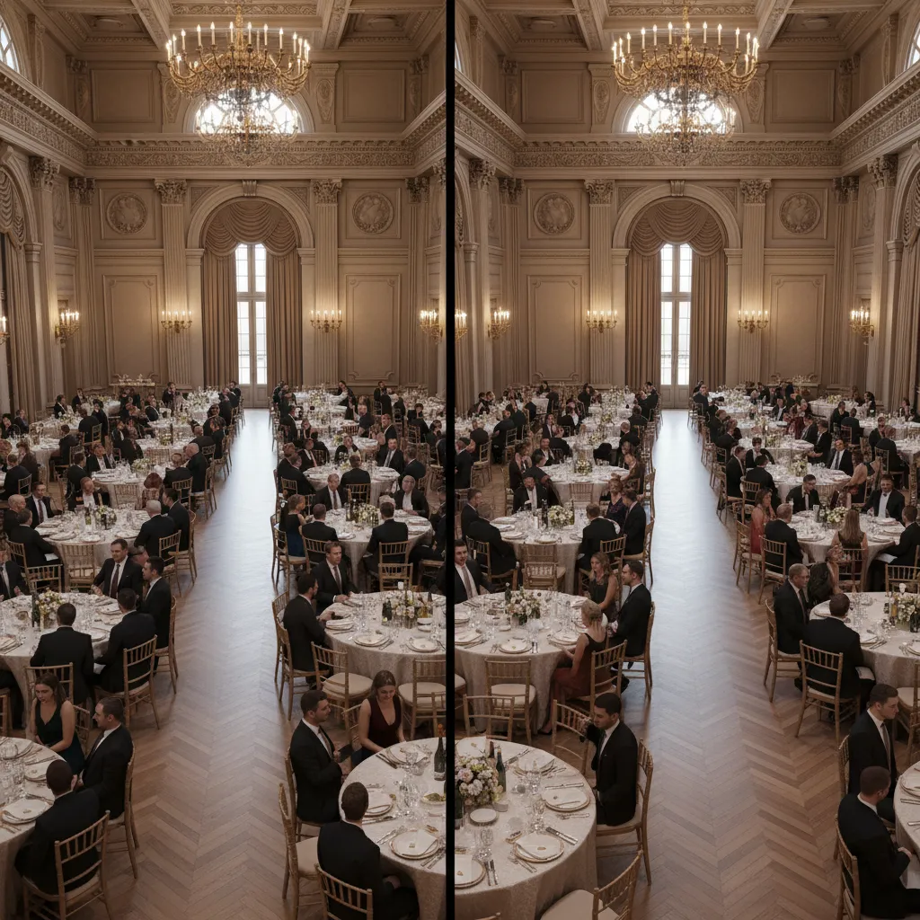 Comparison between overcrowded event seating layout and optimized spacious layout