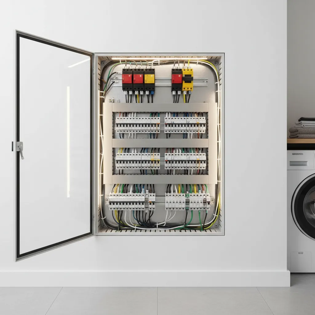 Cuadro eléctrico doméstico con interruptores automáticos y diferenciales