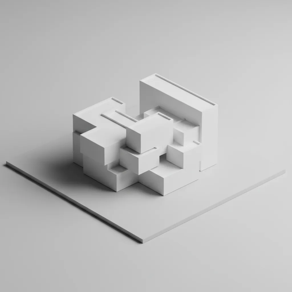 architectural massing study of cubic building form