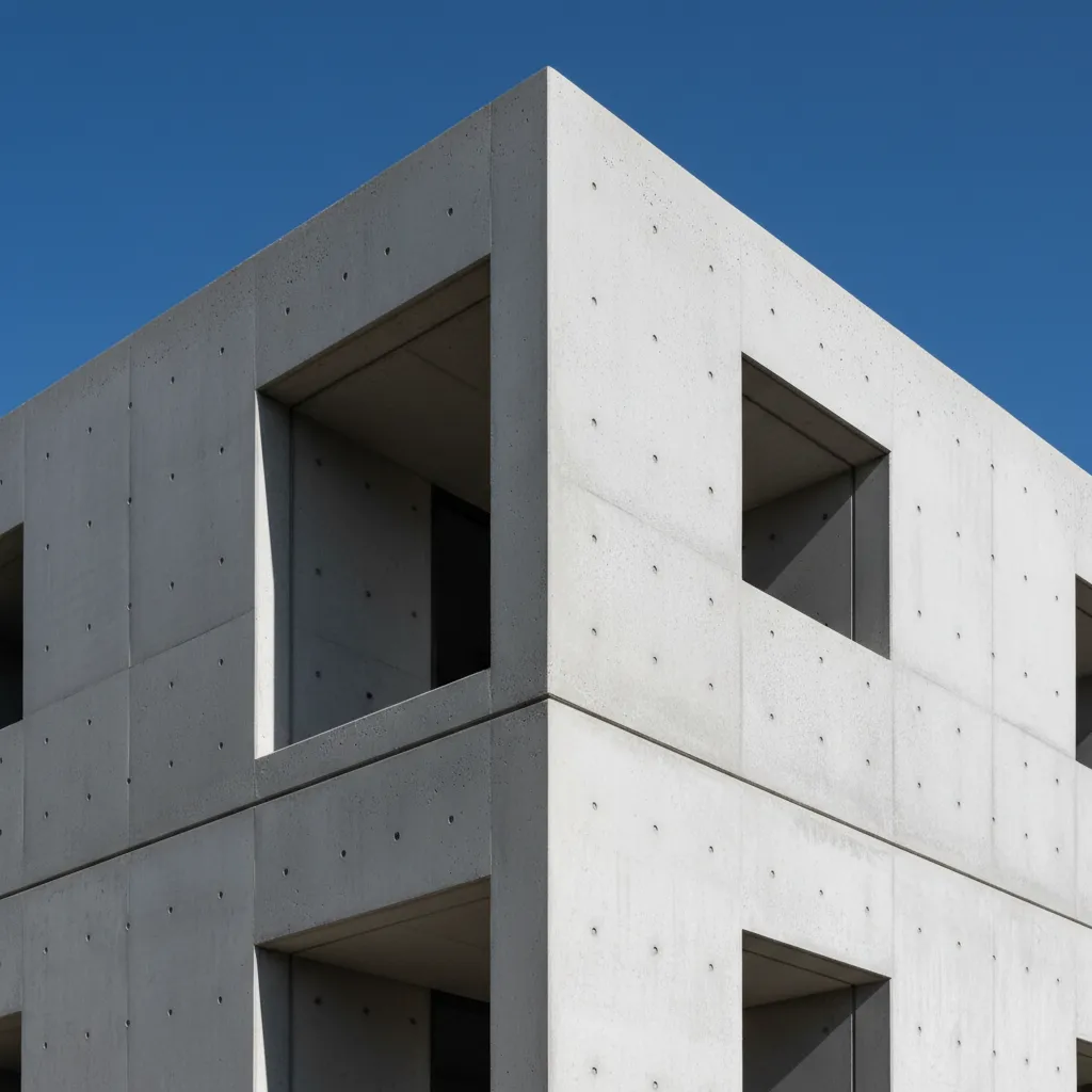 cubic architecture facade showing deep window openings and shadow lines