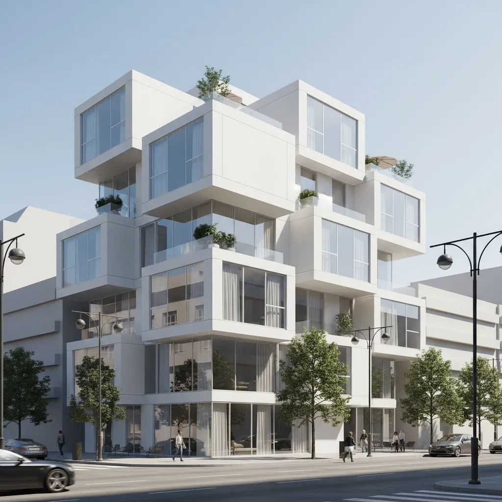 Urban residential building designed with cubic architectural volumes