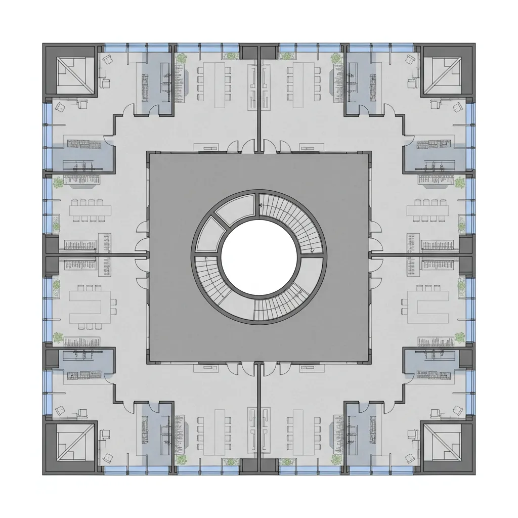 Concept floor plan of cubic building with central core layout