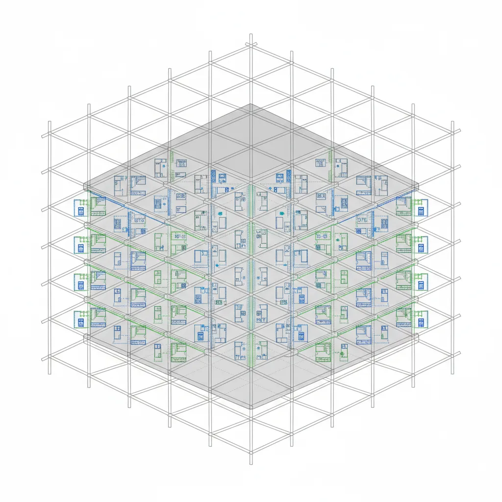 Simple structural grid layout used in cubic building design